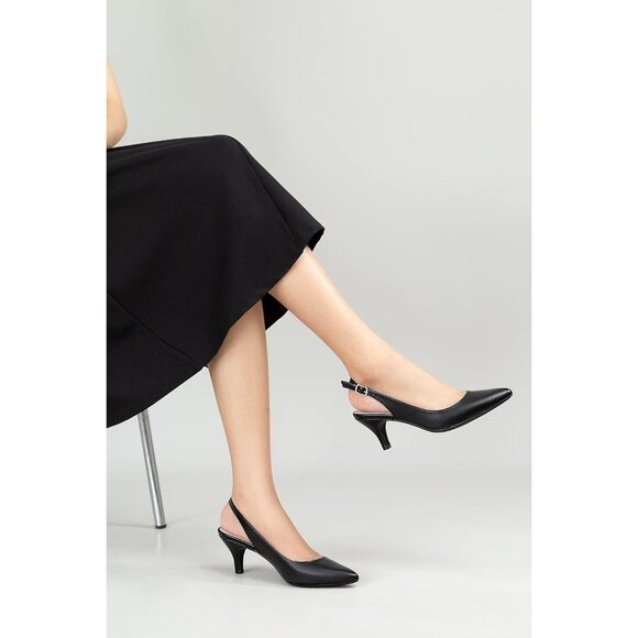 🆕 Women Black Low Heel Pumps Closed Pointed Toe Kitten Heels Wedding Party Sexy - Picture 2 of 4